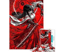 1000-piece Puzzle for Adults Red Anime Warrior with Katana Puzzles for Teenagers Staycation Kill Time Help The Brain Exercise Unique Birthday And Gifts (Size 38x52cm)