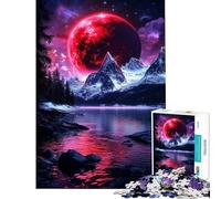 1000 Piece Puzzle For Adults Red Moon Over Mountains Puzzles for Adults Anti-Stress Toys Birthday Present Deal As Gifts for The Whole Family (Size 38x52cm)