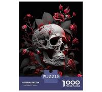 1000-piece Puzzle for Adults Red Roses Skull Jigsaw for Adults Anti-Stress Toys Difficult Challenge Unique Birthday And Xmas Gifts 70x50cm/1000pcs