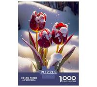1000-piece Puzzle for Adults Red Tulips Flowers in Snow Puzzles for Adults Toy Wall Decor Home Decoration Unique Birthday And Xmas Gifts 52x38cm/1000pcs