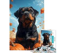1000 Piece Puzzle For Adults Rottweiler Dog with Pumpkins And Autumn Leaves Fun Activities at Home Home Art Decor Relaxing Games Suitable for Ages 14 And Up (38x52cm)