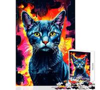 1000 Piece Puzzle For Adults Russian Blue Cat in Flames Toy Wall Decor Great Gifts And Toys for Educational Game for Birthday, Chrismas Size 38x52cm