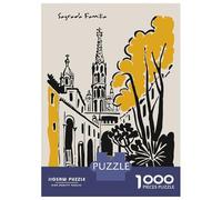 1000 Piece Puzzle for Adults, Sagrada Familia Barcelona Illustration Artwork, Creative Leisure Activity, Christmas Family Activity, Durable Puzzle Pieces, 38x26cm/1000pcs