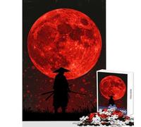 1000-piece Puzzle for Adults Samurai Silhouette Under Red Moon Enjoyable Group Leisure Activity Special Festive Holiday Surprise Gifts (38X52cm)