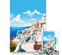 1000 Piece Puzzle For Adults Santorini Greece Spring Clean Cut Piece Thinking Skill Game Calm Time Fun Xmas Scene Art (50x75cm)