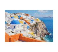 1000 Piece Puzzle for Adults, Santorini Jigsaw Puzzles, Scenic Greece Island View Puzzle 1000 Pieces, Birthday for Family, Friends and Adults, Relaxing Travel, 30 X 20
