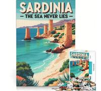 1000 Piece Puzzle For Adults Sardinia Crystal Sea Vintage, Educational Game, Difficult Challenge, Enhance Love between Couples 38x26cm