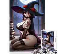 1000-piece Puzzle for Adults Sensual Witch with Roses And Books Anti-Stress Toys Gift Birthday Brain Teaser Game Enhance Love between Couples Size 38x26cm