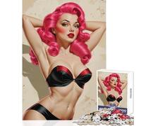 1000-piece Puzzle for Adults Sexy Pink Haired Pin-up Illustration Enjoyable Group Leisure Activity Special Festive Holiday Surprise Gifts (50X75cm)