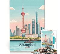 1000 Piece Puzzle For Adults Shanghai Skyline Clean Cut Piece Thinking Skill Game Calm Time Fun Xmas Scene Art (50x75cm)