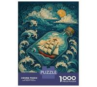 1000 Piece Puzzle for Adults, Ship in A Bottle Ocean Scene Artwork, Creative Leisure Activity, Seasonal Gift Choice, Precision Cut Pieces, 70x50cm/1000pcs