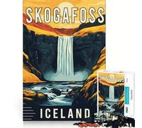 1000 Piece Puzzle For Adults Skogafoss Waterfall Iceland Clean Cut Piece Thinking Skill Game Calm Time Fun Xmas Scene Art (38x52cm)