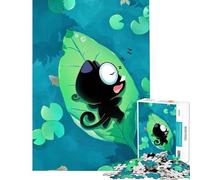 1000-piece Puzzle for Adults Sleeping Black Cat on Lily Pad Fun Activities at Home Difficult Hard Impossible Game Suitable for Ages 14 And Up (38x26cm)