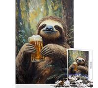 1000-piece Puzzle for Adults Sloth Sips Beer - Family Games for The Whole Family Educational Toy with Fully Interlocking Randomly Shaped Pieces (38X26cm)