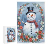 1000 Piece Puzzle for Adults - Snowman With Flowers Design - Wooden Jigsaw Puzzle Combining Winter Magic and Floral Cheer for Mindfulness