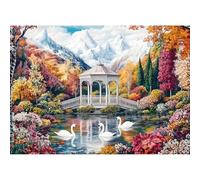 1000 Piece Puzzle for Adults - Snowy Mountain Swan Lake Jigsaw Puzzle, Scenic Lake View with Pavilion and Swans, Beautiful Nature Puzzle Gift for Adults Seniors, 28×20 in