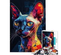 1000 Piece Puzzle For Adults Sphynx Cat in Neon Colors Jigsaw Puzzle Toy Wall Decor A Work of Art Deal As Gifts for The Whole Family (Size 38x52cm)