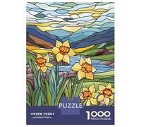 1000 Piece Puzzle for Adults, Stained Glass Daffodils Artwork, Creative Leisure Activity, Idea, Precision Cut Pieces, 70x50cm/1000pcs