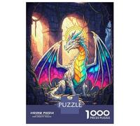 1000 Piece Puzzle for Adults, Stained Glass Dragon in Stone Archway Artwork, Challenging Brain Teaser, for Puzzle Lovers, Precision Cut Pieces, 70x50cm/1000pcs