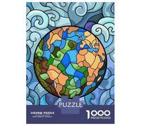 1000 Piece Puzzle For Adults Stained Glass Earth with Swirling Waves Adult Jigsaw Puzzle Relaxing Games Birthday Present Deal As Gifts for The Whole Family 52x38cm/1000pcs
