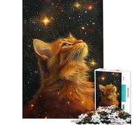 1000-piece Puzzle for Adults Starry Cat Gaze Puzzles for Teenagers Staycation Kill Time Help The Brain Exercise Unique Birthday And Gifts (Size 38x52cm)