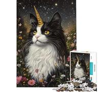 1000-piece Puzzle for Adults Starry Cat with Horn Puzzles for Teenagers Staycation Kill Time Help The Brain Exercise Unique Birthday And Gifts (Size 38x52cm)