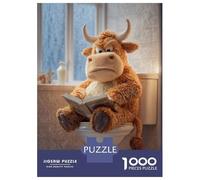 1000 Piece Puzzle for Adults, Stuffed Bull Reading on Toilet Artwork, Mindfulness Activity, Idea, Durable Puzzle Pieces, 70x50cm/1000pcs