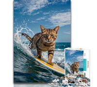 1000-piece Puzzle for Adults Surfing Cat Funny Brainteaser Family Games Perfect Decoration Anti-Stress Toys (size 50x75cm)