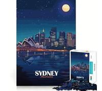 1000 Piece Puzzle For Adults Sydney Australia Night Skyline Illustration Clean Cut Piece Thinking Skill Game Calm Time Fun Xmas Scene Art(38x26cm)