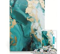 1000 Piece Puzzle For Adults Teal Gold Marble Texture Brain Teaser Game Difficult Hard Improving Love between Couples 50x75cm
