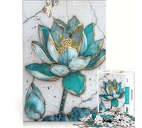 1000 Piece Puzzle For Adults Teal Lotus Flower Art Brain Teaser Game Difficult Hard Improving Love between Couples 38x52cm