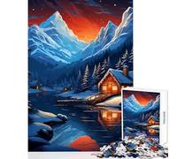 1000 Piece Puzzle For Adults The Camping Winter Lodge Educational Toy Art Work Gift Family Games with Matching Poster And Trivia Sheet Size 38x26cm