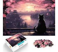 1000 Piece Puzzle For Adults The Moon Night Cat Japan Intellektuelles Spiel eignet sich ideal als Geschenk für die ganze Familie38x26cm