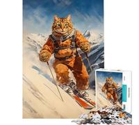 1000-piece Puzzle for Adults The Vintage Skiing Cat Brain Intelligence Challenge Addictive Toys Family Games Wall Decoration Funny Gifts (Size 75x50cm)