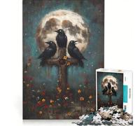 1000 Piece Puzzle For Adults Three Ravens on Cross with Moon Brain Teaser Game Difficult Hard Improving Love between Couples 50x75cm