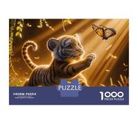 1000 Piece Puzzle for Adults, Tiger Cub And Butterfly Artwork, Creative Leisure Activity, Seasonal Gift Choice, Durable Puzzle Pieces, 52x38cm/1000pcs