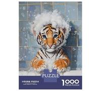 1000 Piece Puzzle for Adults, Tiger Cub Bath Time Artwork, Challenging Brain Teaser, for Puzzle Lovers, Precision Cut Pieces, 38x26cm/1000pcs