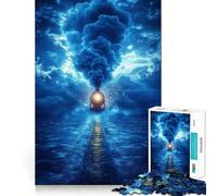 1000 Piece Puzzle For Adults Train Journey Through Storm Clean Cut Piece Thinking Skill Game Calm Time Fun Xmas Scene Art (38x52cm)