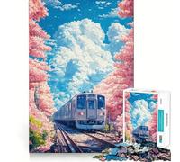 1000 Piece Puzzle For Adults Train Through Cherry Blossoms Clean Cut Piece Thinking Skill Game Calm Time Fun Xmas Scene Art (38x52cm)