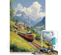 1000 Piece Puzzle For Adults Train Through Swiss Alps Clean Cut Piece Thinking Skill Game Calm Time Fun Xmas Scene Art (38x52cm)