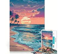 1000 Piece Puzzle For Adults Tropical Beach Palm Trees Clean Cut Piece Thinking Skill Game Calm Time Fun Xmas Scene Art (50x75cm)