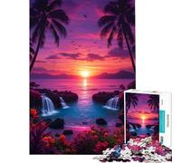 1000 Piece Puzzle For Adults Tropical Sunset with Waterfalls And Palm Trees Puzzles for Adults Anti-Stress Toys Birthday Present Deal As Gifts for The Whole Family (Size 50x75cm)