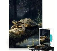 1000 Piece Puzzle For Adults Turtle on A Mossy Log at Night Clean Cut Piece Thinking Skill Game Calm Time Fun Xmas Scene Art (50x75cm)