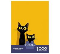 1000 Piece Puzzle for Adults, Two Black Cats on Yellow Background Artwork, Mindfulness Activity, Seasonal Gift Choice, Precision Cut Pieces, 52x38cm/1000pcs