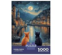 1000-piece Puzzle for Adults Two Cats Under The Moon Puzzles for Adults Toy Wall Decor Home Decoration Unique Birthday And Xmas Gifts 38x26cm/1000pcs
