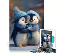 1000 Piece Puzzle For Adults Two Cute Penguins Hugging in Winter Clean Cut Piece Thinking Skill Game Calm Time Fun Xmas Scene Art (50x75cm)
