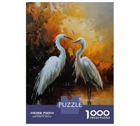 1000 Piece Puzzle for Adults, Two Herons in Pond Artwork, Mindfulness Activity, Seasonal Gift Choice, Durable Puzzle Pieces, 38x26cm/1000pcs