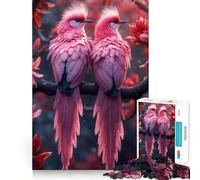 1000 Piece Puzzle For Adults Two Pink Birds on A Branch Clean Cut Piece Thinking Skill Game Calm Time Fun Xmas Scene Art (38x52cm)