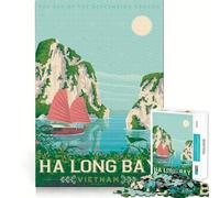 1000 Piece Puzzle For Adults Vietnam Ha Long Bay Print Clean Cut Piece Thinking Skill Game Calm Time Fun Xmas Scene Art (38x52cm)