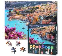 1000 Piece Puzzle for Adults - Villefranche-Sur-Mer on the French Riviera Jigsaw Puzzles, Puzzles 1000 Pieces with Detailed Sea Landscape Art Finished Size is - 27.5"x19.6"/70x50cm